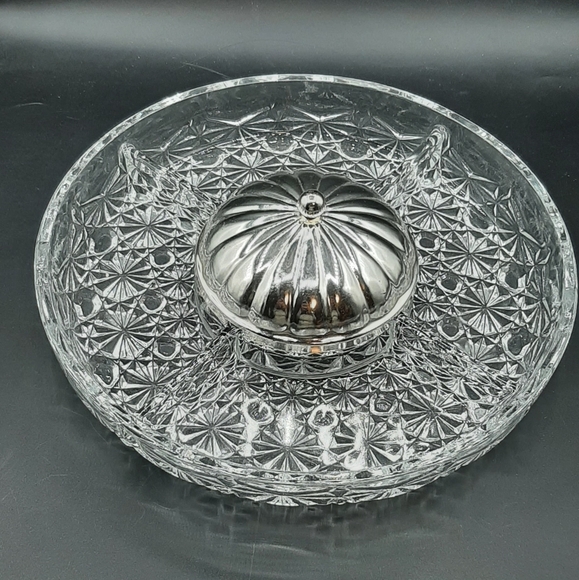 Vintage Serving Divided Crystal Dish Tray in Silver Footed Mayell England 12.5" - Picture 6 of 10